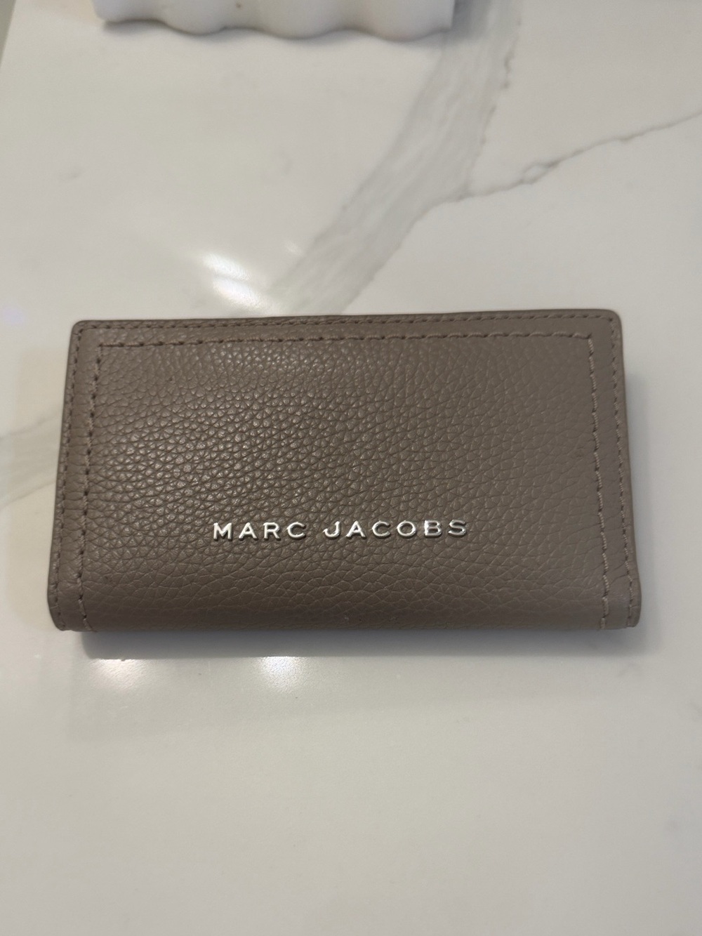 Marc Jacobs Brown Pebbled Leather Wallet Card Holder with silver logo